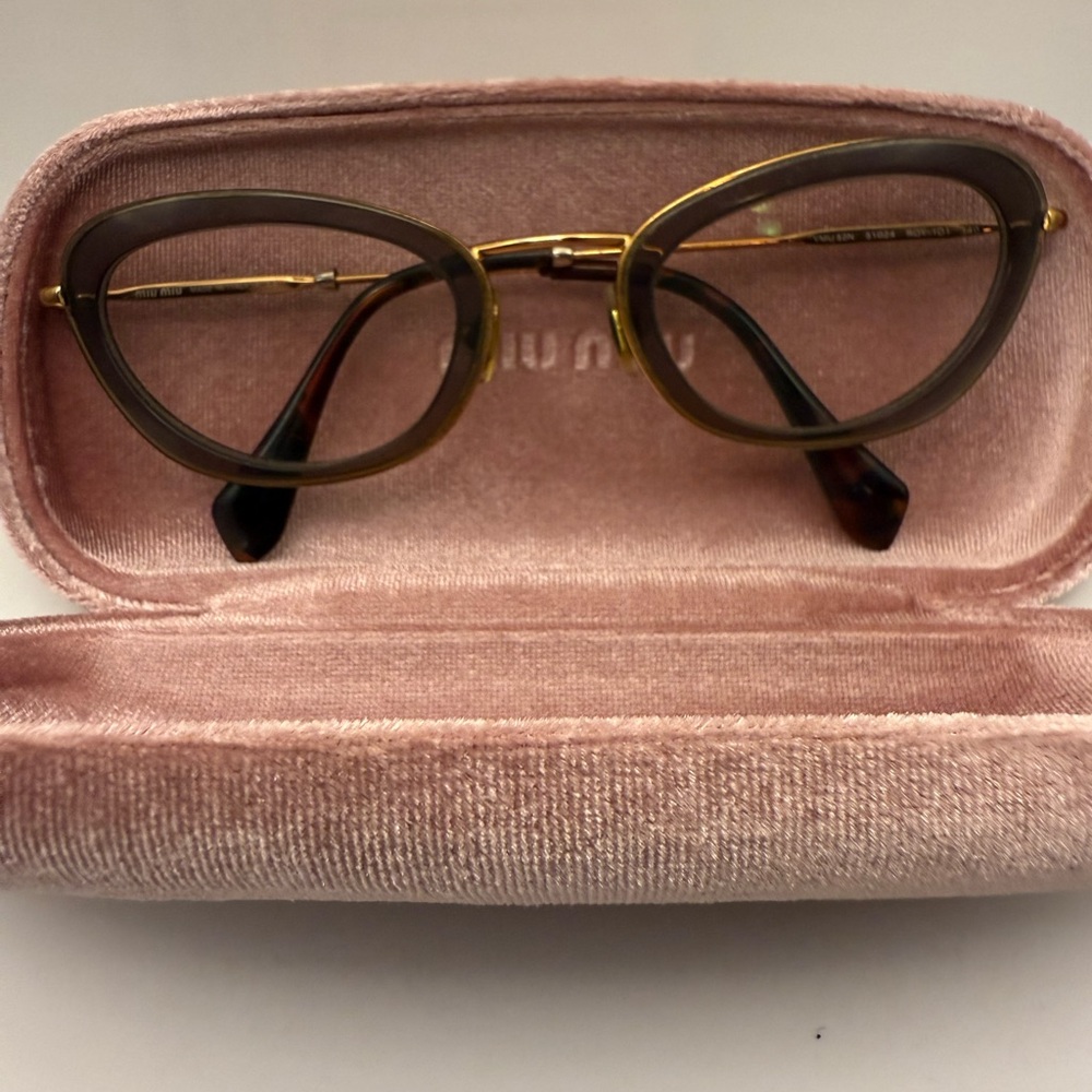 Miu Miu Glasses With Pink Velvet Case Elegant Gold and Brown Women's Glasses